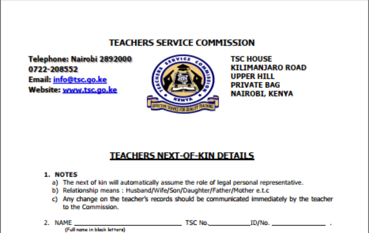 TSC New Nextofkin benefits